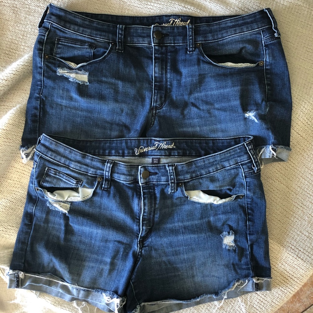 Pair of Identical Distressed Jean Shorts (2)